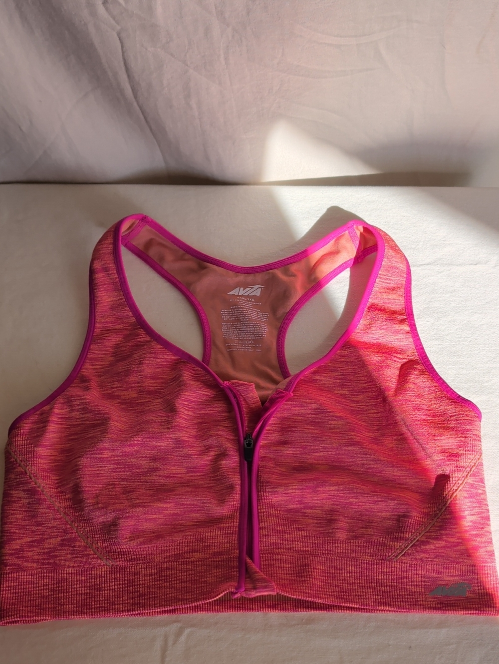 Avia Pink Front-Zip Sport Bikini Top Athletic And Leisure Wear